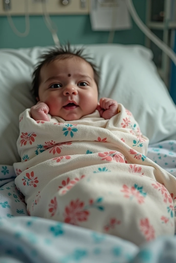 newborn baby, usando pijama, Lying in a crib, Realistic version 8k