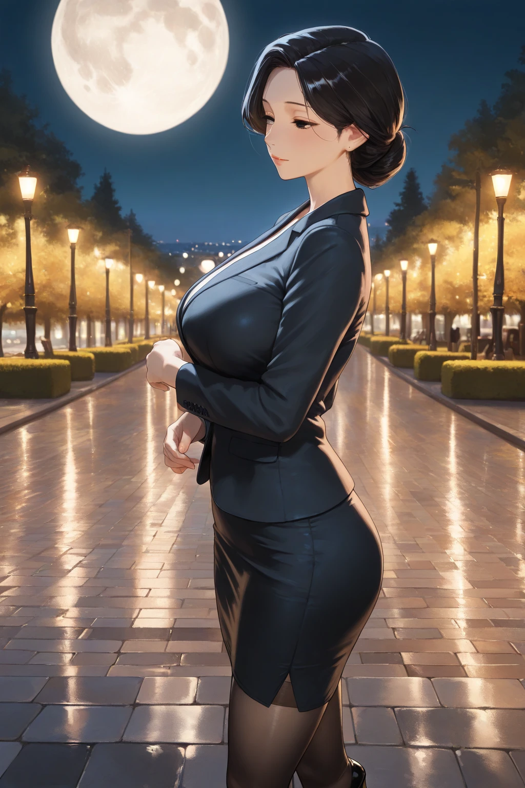 ((melhor qualidade)), ((4k UHD)), ((obra de arte)), (detalhado), rosto perfeito, big ass, big , office suit, short hair, cleavage, night, mall, front view, portrait