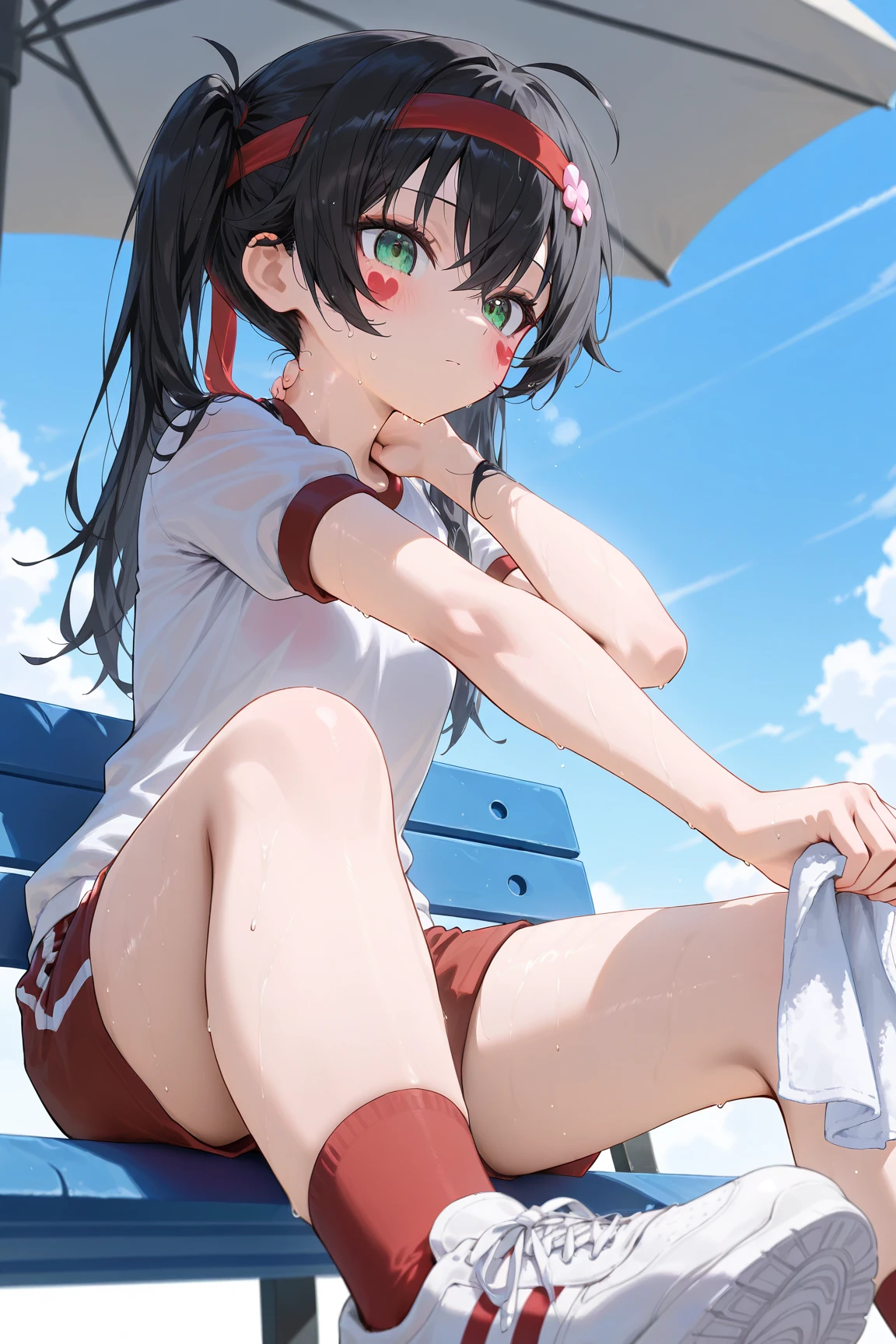 superfine illustration, Perfect Anatomy, Best Quality, Hires, amazing shading, Beautiful skin, 1 little girl, nose blush, Saliva, Ecstasy, Close eyes, ,School Uniforms , Barefoot, Full body, SEX, Yor, touches crotch, (Rubbing the crotch with your hands:1.2), (on the poolside:1.5), suggestive pose,Slow sound
