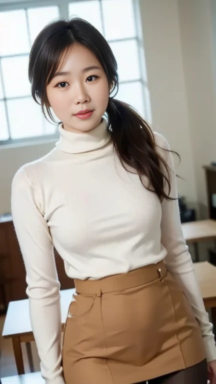 (masterpiece, best quality:1.2), 1girl,mature lady, age difference,(1boy, faceless male),medium breasts, blush, looking at viewer,White turtleneck sweater