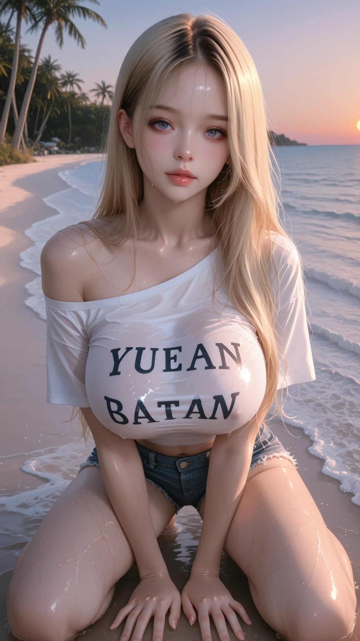NSFW, 8K,ultra high definition,(masterpiece:1.2, best quality), (magazine cover), (많은 텍스트가 포함된 다채로운 magazine cover),fascinating, elegant, Trend, trend, radiant, head turner, dazzling, elaborate, very cool, dramatic, brave, ((swedish model)), ((((white hair)))), It shows off her enhanced look perfectly... She has perfect makeup, (((((saggy big breasts,hbig breasts,Sexy))))), 그리고 is striking a sexy, erotic pose), Her body is perfectly toned, sunny beach background, (very detailed:1.2)((((100%all nude,Lots of pubic hair)))),((red lipstick)),Blue Eyes,(Very long hair),((((bust)))),