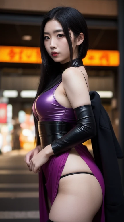 (masterpiece:1.1, Best Quality, High quality:1.1), Lisa Lisa, mature female, A MILF, Professional artwork, Intricate details, field of views, Sharp Focus, detailed paintings, photorealistic lighting, trending on pixiv, (Vibrant lighting, Vibrant colors:1.05), Realistic Shadows, Ambient Occlusion, Solo,1girl in, (Standing, Posing, put hands on the hip, street in London), (Full body shot:1.1), Black hair, long hair, Lynn Hair, Ultra Detail Hair, ultra detail face, Perfect eyes, Perfect face, (earrings, Black pantyhose:1.1, high-heels, Off shoulder dress:1.1, Short dress, Bare shoulders, Necklace, Purple gloves, red scarf:1.35), (ultra huge breasts:1.15, perfect slim body style),