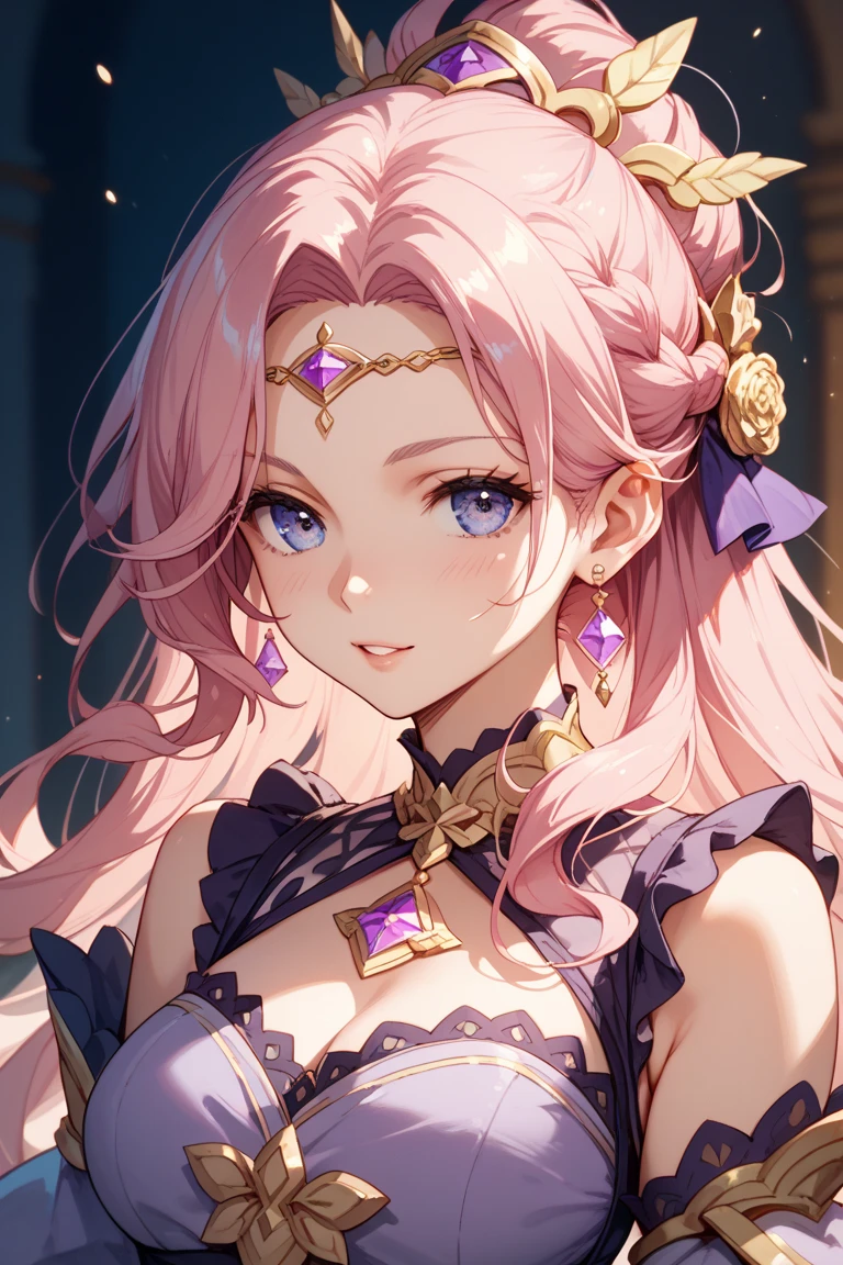 nsfw,masterpiece、highest quality、High resolution、high quality images、8K, 1 female、skin luster、skin texture、Expression of fine eyes、(Shiny bright golden hair:1.4),Girl with long braided hair, realism, Detailed manga style, manga art style, perfect line drawing, beautiful line drawing, digital manga art girl, beautiful light blue eyes, Clear, beautiful eyes、plump lips, Detailed gorgeous face, (cute smile), charm, Front view, (perfectly detailed face), (fine hands) 、photorealistic images, Depth of written boundary, Princess hairstyle, Princess、Corolla on the head  , face forward , night sky , night view ，beautiful starry sky  , romanticism、(Princess gorgeous pink dress:1.5)、(medium breasts:1.5)、smile、blush、princess tiara、fluffy hair、Gorgeous blue sparkling earrings、Gorgeous gold bracelet、Gorgeous gold anklets、Palace balcony、Nadia: The Secret of Blue Water Necklace、(oblong face:1.5)、(Sparkling Glitter:1.2)、Cover your forehead with bangs、Bangs between the eyes、(full body:1.0)、(standing:1.3)、(bust shot:1.6)