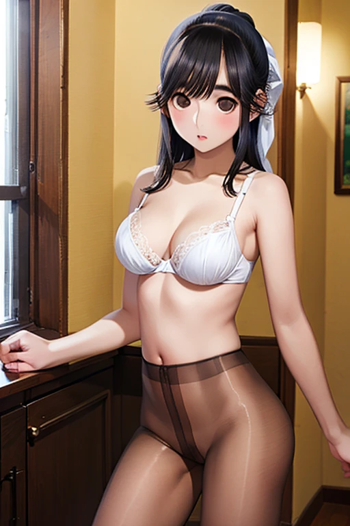 (masterpiece:1.2, highest quality), (realistic, photorealistic:1.4), beautiful illustrations、Bow tie staring at the audience,Front view, (((Maid clothes,topless:1.8, nipples,black stockings))) 20-year-old、perfect face, Cute symmetrical face, shiny skin,random hairstyle、Big eyes, droopy eyes, long eyelashes、beautiful thighs、Tall and beautiful hair, beautiful face, fine and beautiful eyes, beautiful clavicle, beautiful body, beautiful breasts, beautiful thighs, beautiful feet, beautiful fingers, ((fine fabric texture)), (beautiful scenery),(Mansion Background), Are standing, (smile),  (((skirt, panties are visible)))