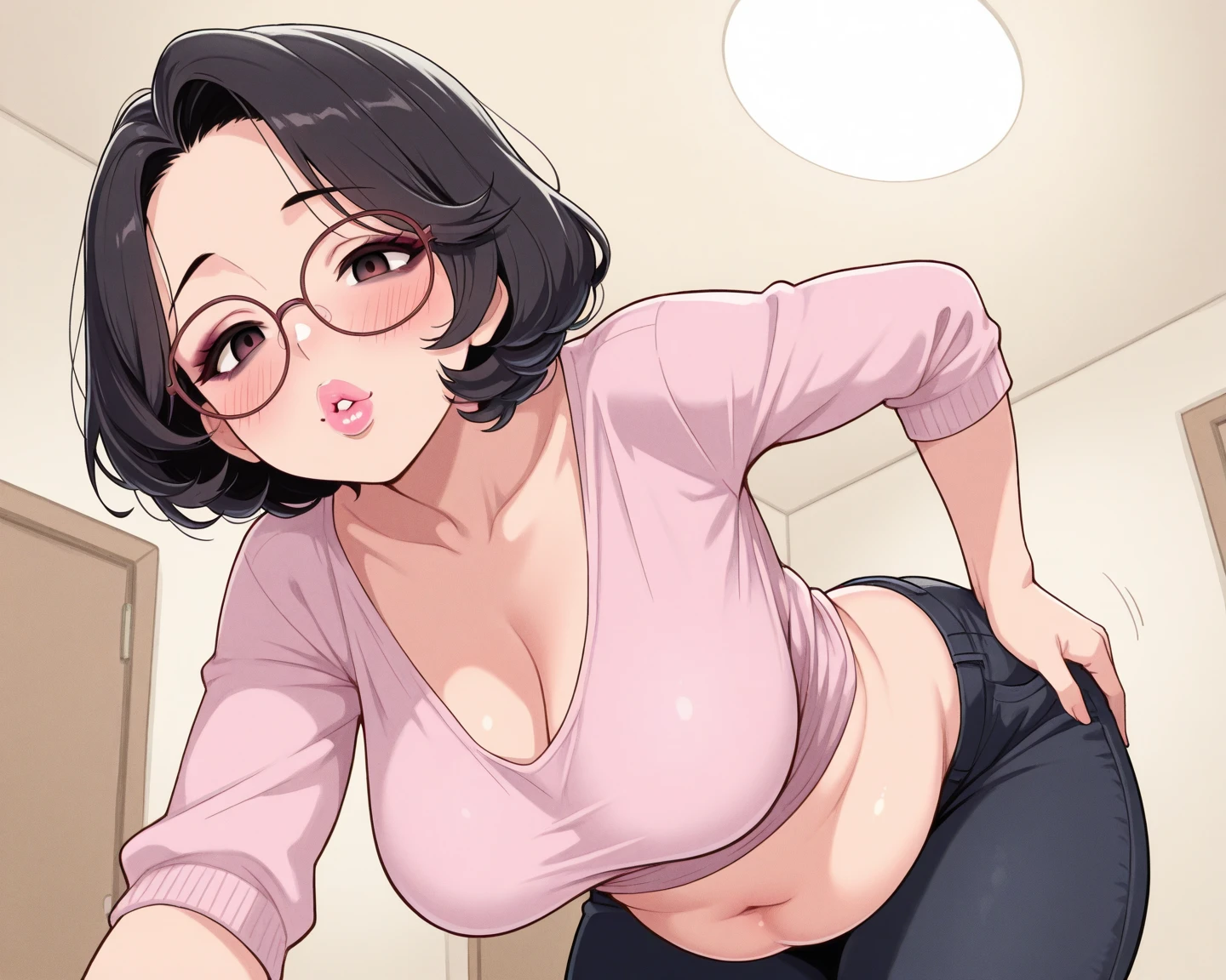 masterpiece, best quality, shimizu kiyoko, looking at viewer, blowjob, wearing glasses, have sex with man