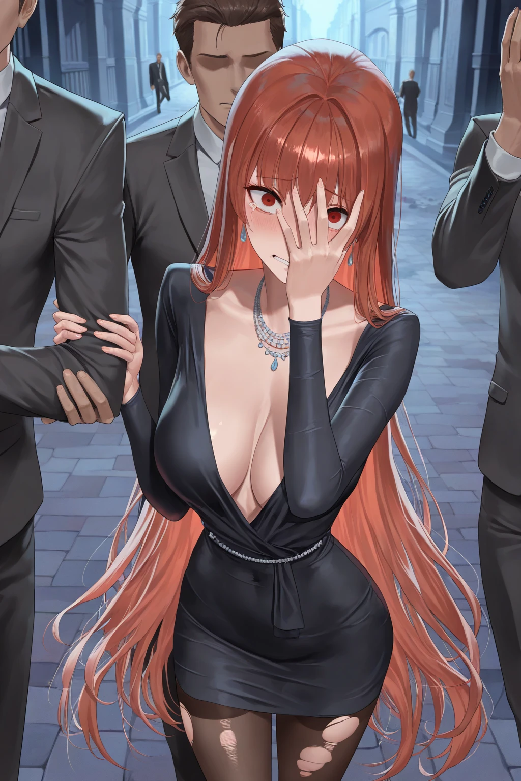 flawless,masterpiece,(male pov:1.2),pov hands, view from the bottom looking upwards
moody lighting,(unbelievably sexy takashirohiroko is drunk at work so her boss brings her to orgasm with his fingers :1.3),hetero, large breasts,(sleezy bar:1.4),1girl (takashirohiroko, red hair, round green earrings, black playboy bunny waitress uniform, black thigh highs, garters, cleavage), 1boy,(grabbing_from_behind:1.4),(fingering:1.9),(groping:1.5),full_shot,cowboy_shot,(clothed male:1.5),(open_stance:1.2),holding_bottle, nsfw, (facial expression : orgasm, blushing), detailed hands, nipples, areola
