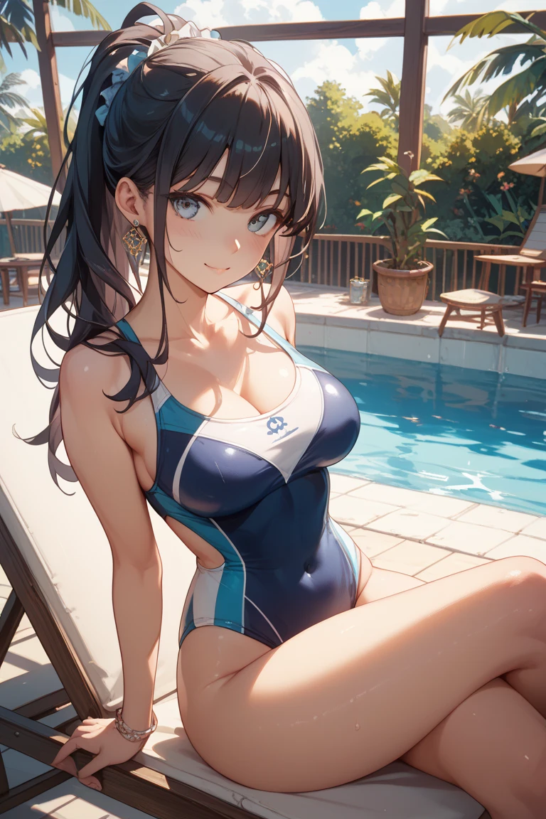 (((masterpiece))),(((High resolution))), (((perfect face)))、(((Japan beauty)))、15 years old, (((swimsuit))), ((top quality eyes)), detailed texture, ((high resolution face)), (at the swimming pool), (((leaning forward)))
