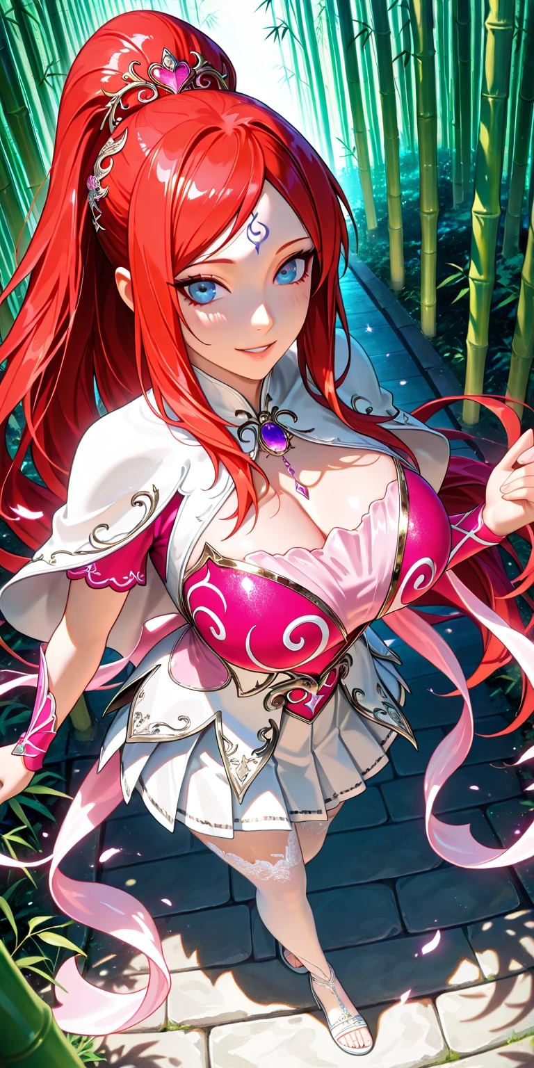 (masterpiece:1.2, highest quality), realistic, (real image, intricate details, Depth of bounds written), (1 girl, alone), compensate, parted lips, very detailed, gorgeous perfect face, (huge breasts:1.8), (skin dents), thick thighs, (wide hips), average waist, expensive, Luscious red lips, (Long voluminous wild scarlet red hair and beautiful blue eyes, (sweating:1.2), (Wet), sexy, blush, ( lure者) sensual, winding, (fascinating dynamic pose) (saggy breasts), (deep cleavage), (Disproportionate), greedy gaze, Sultry woman, lure, topless, pink puffy nipples, naked chest