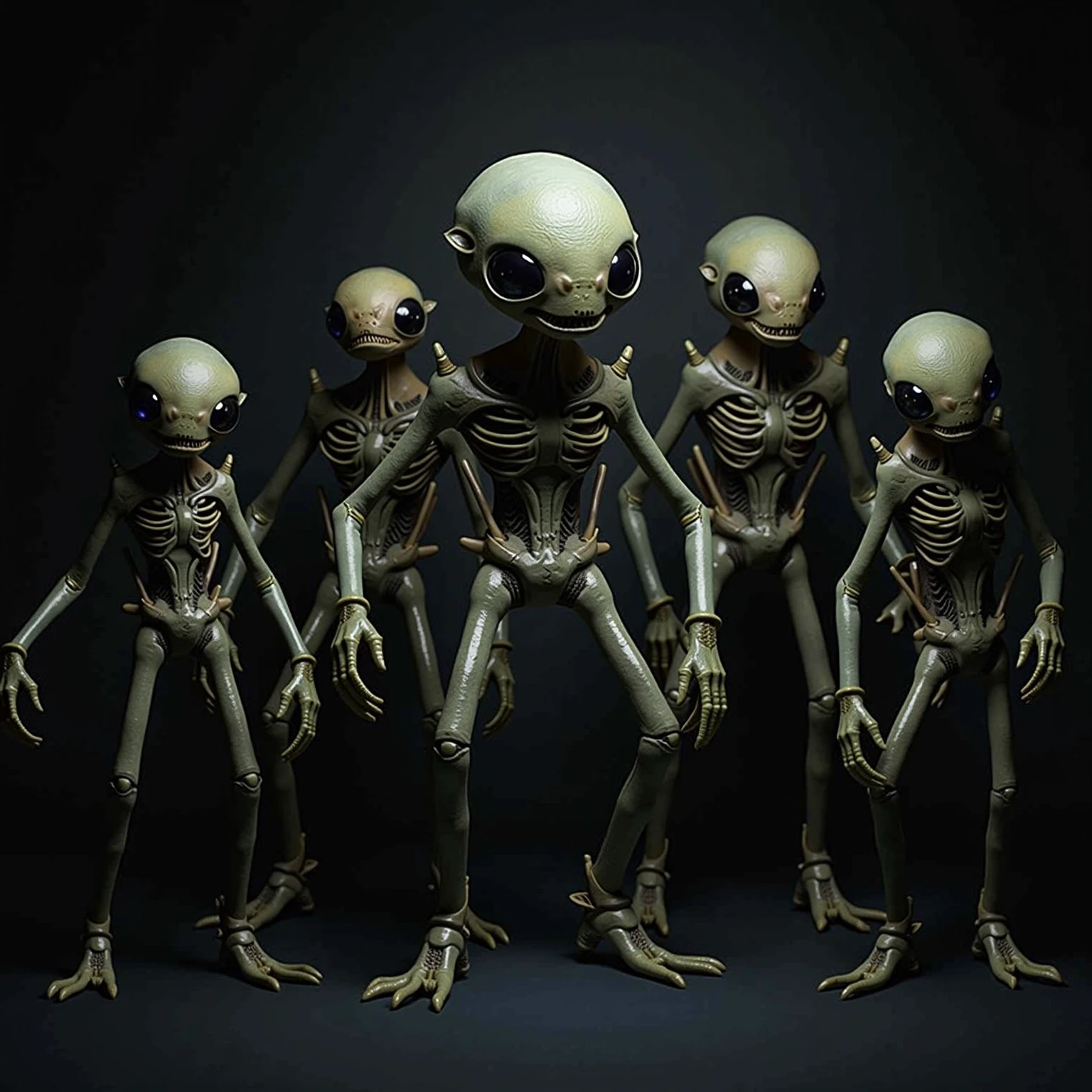 (((Masterpiece))), (high quality),(one alien boy:1.2), 40 years old,(frowning),5 heads,(Skinhead,Gray aliens,Large, dark, almond-shaped eyes,:1.2),(No hair, no whites, no ears:1.3),(Wearing a silver body-fitting suit:1.2),(leaning forward,arms behind back:1.5),Plain background,(from above:1.5)