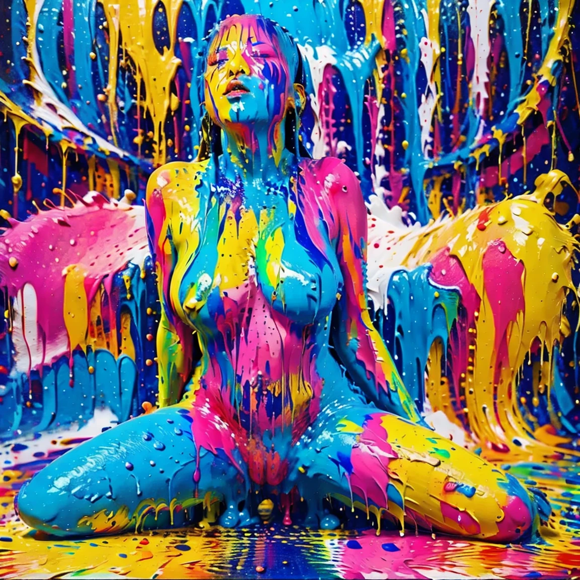 [Base:Realistic_JapaneseMix-v2.0] Posing covered in paint 1 L5