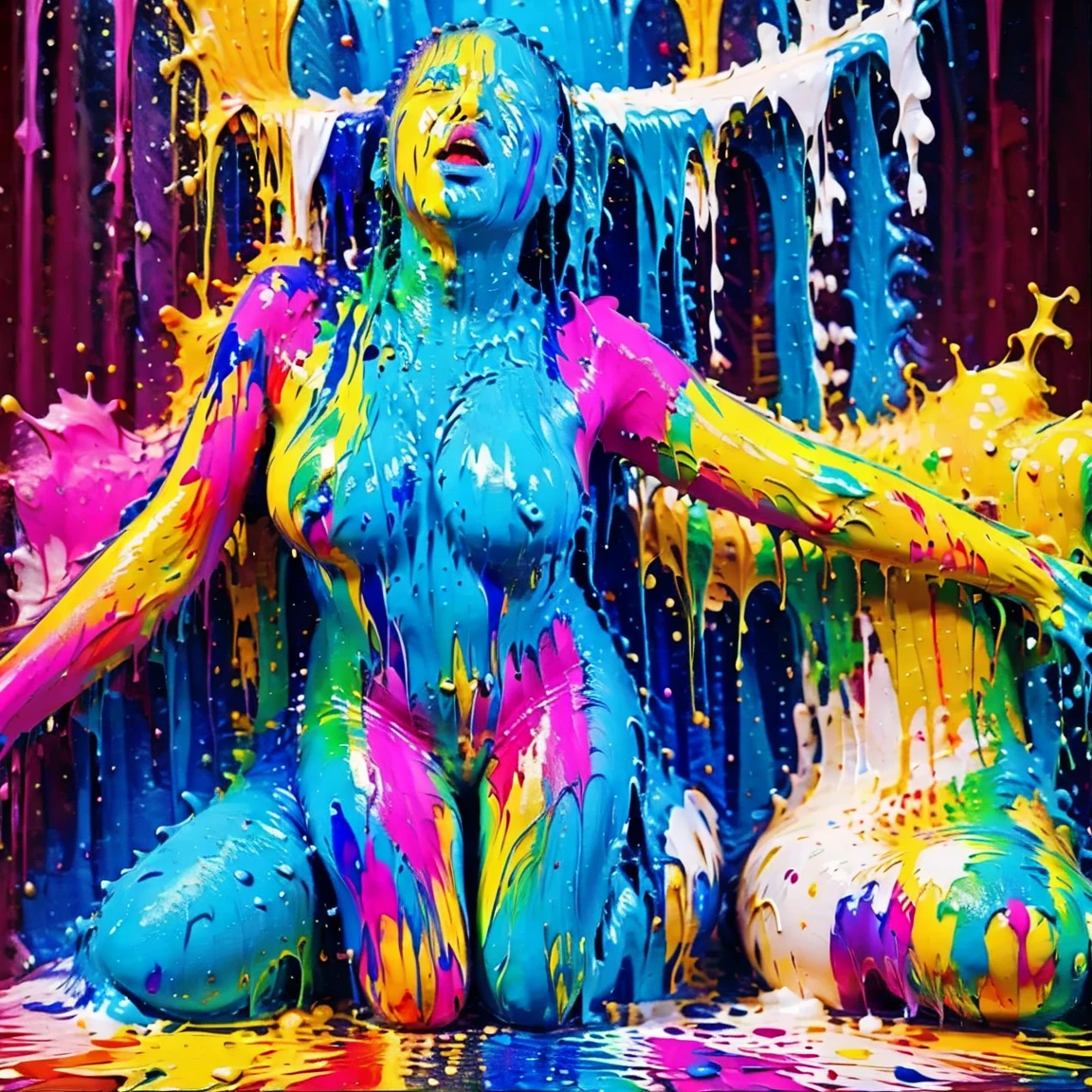 [Base:Realistic_JapaneseMix-v2.0] Posing covered in paint 1 L4