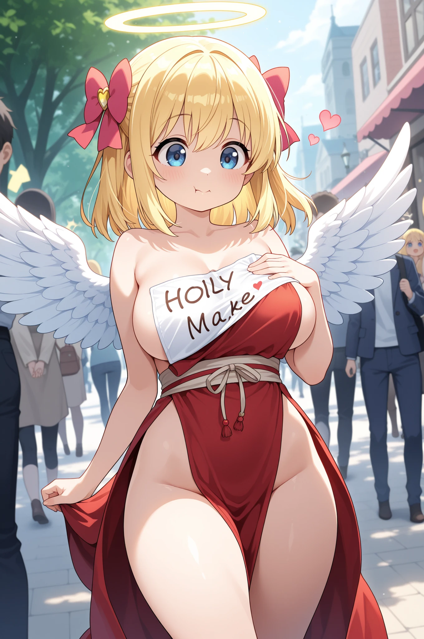 Anime. 1 girl. Cute girl. Angel. Slave. Pregnant. Ssbbw. Blonde. Long hair. Blue eyes. Beautiful eyes. Perfect eyes. Expressive eyes. Ideal face. A face about to sneeze. Sneezing face. Beautiful nose. Snotty nose. After sneezing, long snot hangs from the nose. 16 years. Big breasts. Beautiful breasts. She has a cold. She has allergies. She has a runny nose. She has nasal mucus. She has snot. She wants to sneeze. She needs to sneeze. She has a strong, desperate urge to sneeze. She sneezes. She covers her nose with her hands. Splashes of snot fly to the sides. Snot flows from her nose. She's on her period. Her crotch is bleeding. She has urinary incontinence. She wants to pee. She needs to pee. She has a strong, desperate urge to pee. The girl can't stand straight. Knees together, feet apart. She peed herself. Urine runs down her thighs. Thick body. Fat butt. Thick beautiful legs. The whole body is covered in scars and burns. Angel wings. White wings. Dirty slave tunic. A torn slave tunic. She wears a diaper. Barefoot. Magic seal on the stomach. Slave collar. Shackles. Standing. Full height. Fantasy city. Street. Trade area. Slave market. Many people. Beautiful character design. Shiny skin. Whole body. nsfw. Scat. Official art. Extremely detailed CG Unity 8k wallpaper. Ideal lighting. Ultra high resolution 4K. Super detailed 8K. A high resolution.