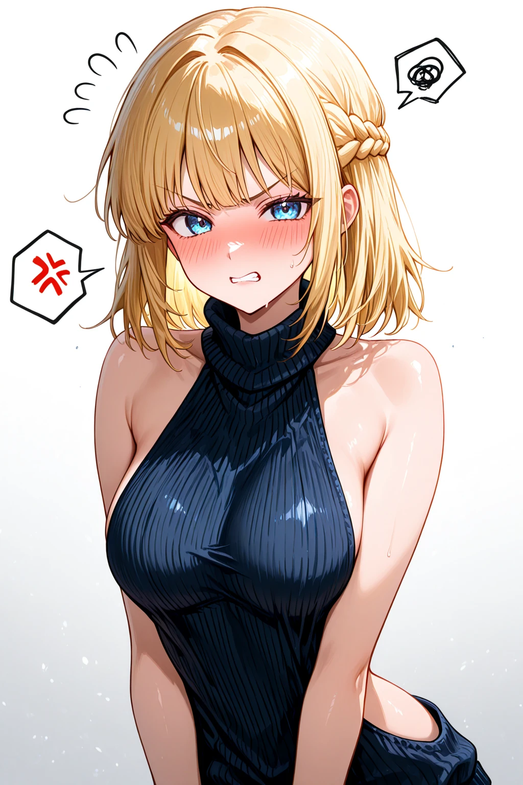 Samus has large breasts and is wearing her black tank top with blue pants 
