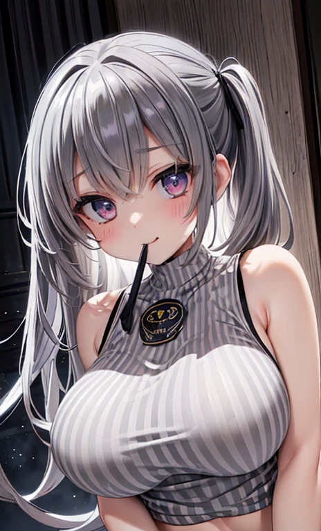 Pillory,Gray Hair,Red eyes,Swimwear,Mask on mouth,Tied up with rope all over,Being restrained,