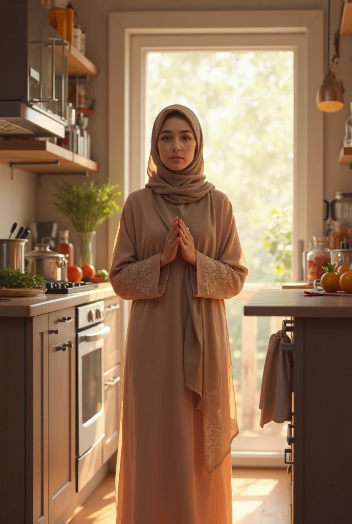 Beutiful, muslim women , in kitchen