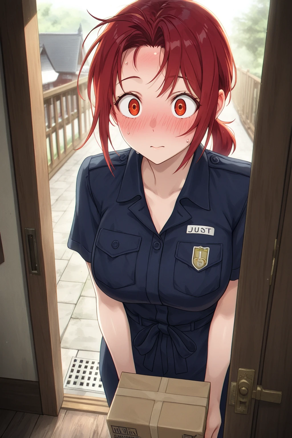 (((1 girl naked))),((The Old Wanderer's Clothes)) , (((8K,2 thousand.))),(tmasterpiece))), (((beste-Qualit))), (Ultra-detailed) ((highly detailed CG illustration)), ((Extraordinarily gentle and beautiful face)),,a 1girl,( ConceptArt) , , (tmasterpiece:1.2), (beste-Qualit:1.3), (One backstory, whitebackground: 1.3),(((CHARACTERS OF THE POST-APOCALYPTIC WORLD OF THE WASTELAND))), ((( Post-apocalyptic wasteland))), ((( Extremely embarrassed face))),, ((((Very red embarrassed face) ))), (((hides large breasts))), ((((hid around the corner)))) , (((hide-and-seek))), ((grimalkin)),((((leaning )))), ((((The eyes are drawn in the style of manga)))),(( The viewer between the legs )) , ( big breastes), (((red hair and eyes in the style of manga))), ((Chest shakes when running)), ((((very afraid of the face)))), ((Squatting)), (Random position of the hands), (((The brightest blush on the cheeks))) , sad eyebrows, ((Undressing another)), ((pulls on clothes)), (((Additional interaction))), ((((grabbed by the jacket)))), (((grabbed the top of his jacket))), ((((Hands reach for the girl)))), ((((The viewer between the legs)))), ((((inserted into the girl's room ))))