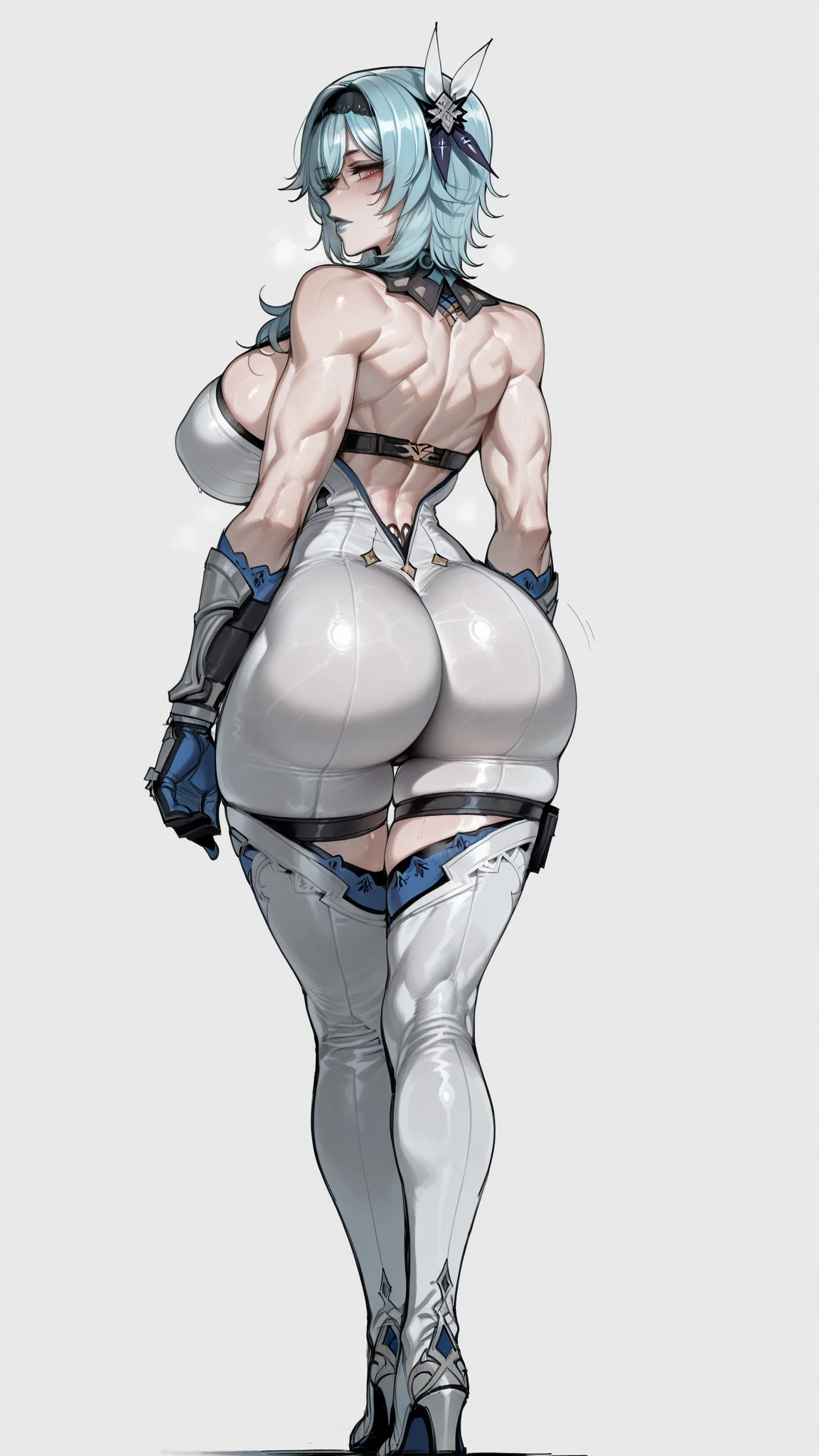 (high resolution, pixel perfect, gorgeous illustrations), (hyper quality, muste piece, etheric: 1.4), ((nsfw)), (((cowboy shot))), ((1girl)), (female savage), woman, bitch, (((show your butt hole:1.3))), (((open stance))), cool atmosphere, black hair, (((((very short hair, slicked_back_hair))))), Exquisite face, ((rolling eyes)), blush, (((((((muscular_female))))))), (thick thighs, wide hips, Big breasts that are about to burst), fighter, (((wh_chi_armor))), black bodysuit, see through, (((((cameltoe))))), high heel boots, (((scars on body))), shiny skin, gleaming skin, sweat, simple background,