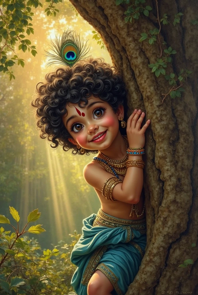 5 year Krishna child with butter
And Peacock Feather on boy head and flute pick in hand