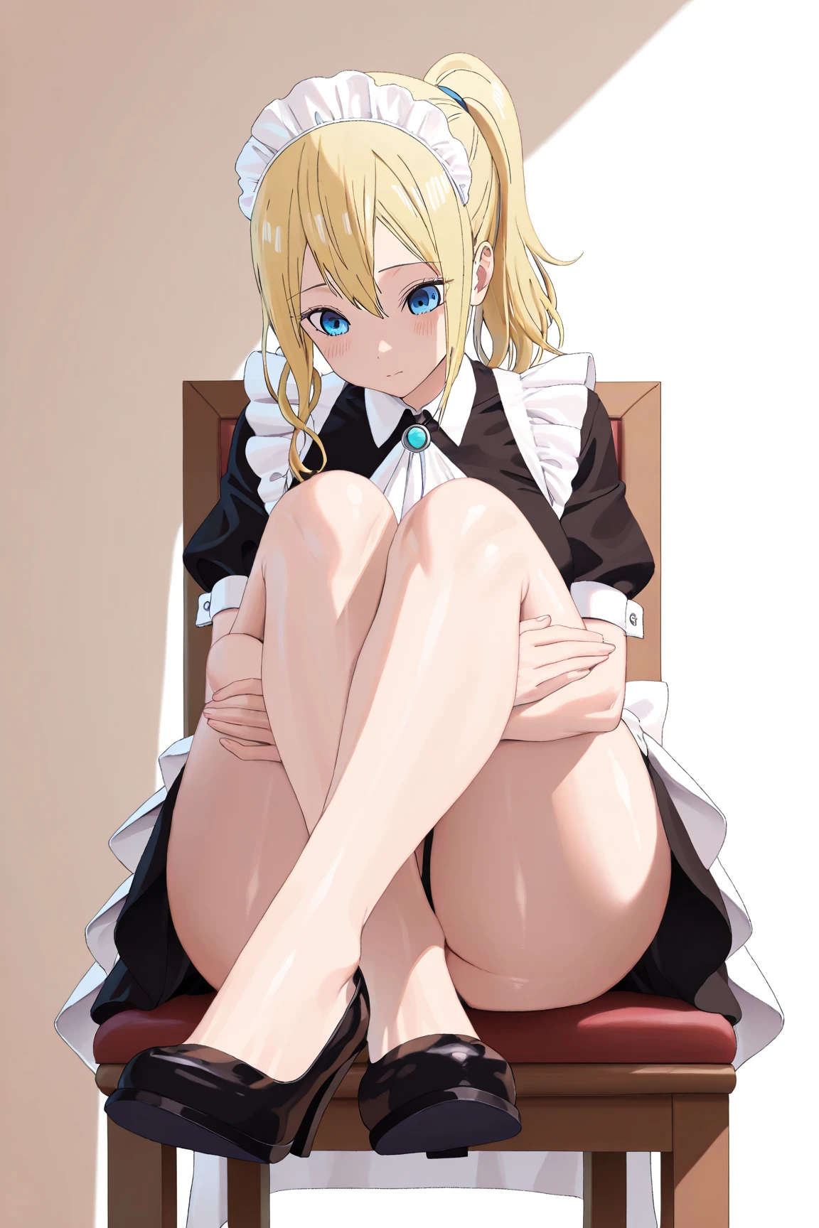art by afrobull, score_9, score_8_up, score_7_up, score_6_up, source_anime, rating_explicit,
1girl, maid, frown, blonde hair, long hair,
(pencil skirt:1.12),
panty peek, (striped panties, thong:0.75), (cameltoe:0.4), socks,
nsfw,
fingerless gloves,
<lora:Afrobull-1024-Prodigy-UNET:1.0,