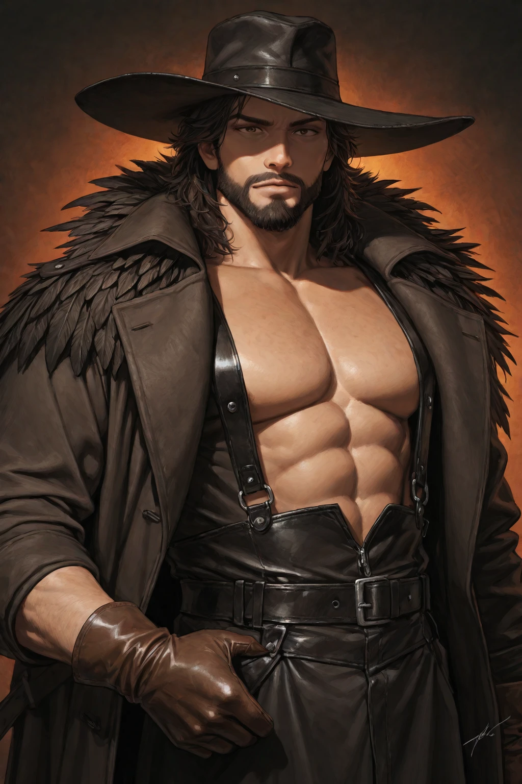 (masterpiece, best quality) <lora:epi_noiseoffset2:1>  <lora:add_detail:0.7>  <lora:HeisenbergRE:0.8>
HeisenbergRE, solo, smile, 1boy, hat, navel, sitting, nipples, jacket, male focus, open clothes, pants, open jacket, coat, pubic hair, open shirt, muscular, facial hair, black pants, abs, sunglasses, pectorals, muscular male, arms behind head, male pubic hair, bara, beard, mustache, manly, chest hair, navel hair