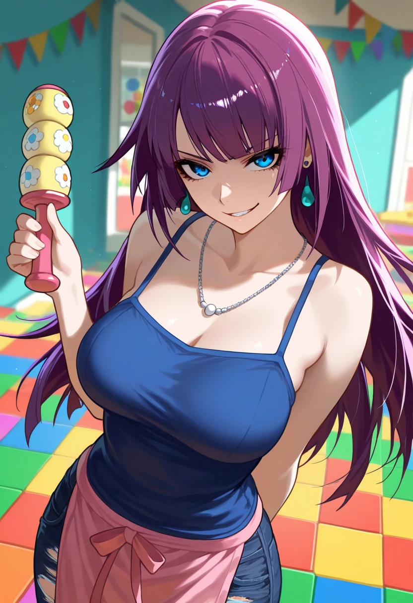 punctuation_9, punctuation_8_High above, punctuation_7_High above, fountain_アニメ, best qualityer, cleary see face, 1 girl, nico robin, Bblack hair, long hair, blue colored eyes, breasts big, white camisole, neckleace, ssmile, looking ahead at viewer, hinterland, facing the front, High aboveper body, head rest, wood desk, breasts on the table, squeezing breasts