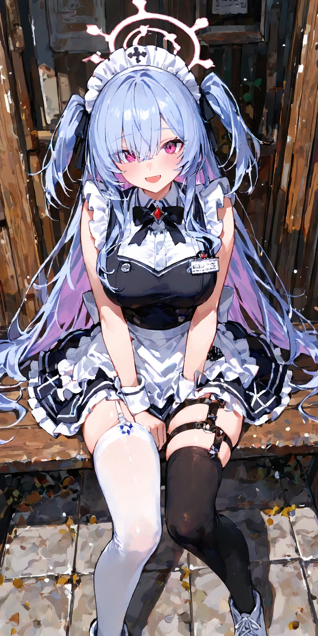 A girl,short hair, Bangs, White hair, Hair between the eyes, Purple Eyes:(1.5), (Large Breasts:1.2),
rest 锁骨, Wedding dress,veil,wedding,White dress,Flowers,Broken skirt,White socks,Tights,White knee socks,
looking at viewer, whole body,
indoors, church,Standing,Standing,
rest (masterpiece:1.2), best quality, high resolution, Unity 8k Wallpaper, (illustration:0.8), (Beautiful and delicate eyes:1.6), Extremely detailed face, Perfect lighting, Extremely detailed CG, (Perfect hands, Perfect anatomical structure),