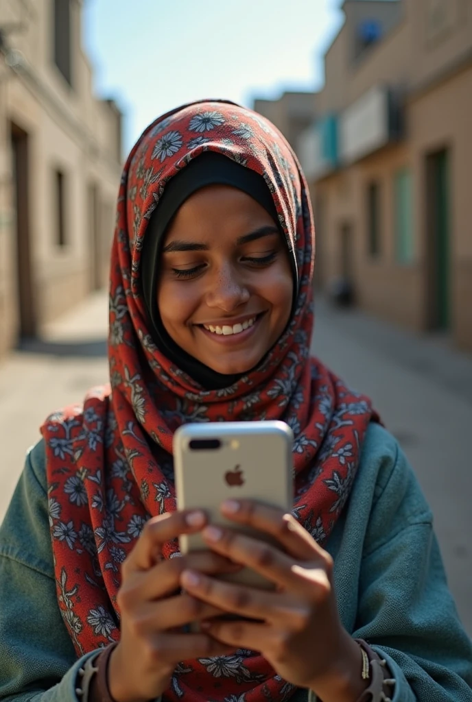 Somali Girl with hijab holding iPhone Front Her Hand