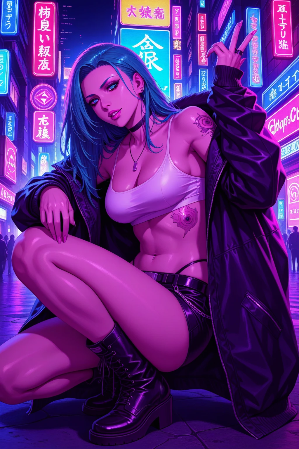 porn, erotic, SCORE_9, SCORE_8_UP, SCORE_7_UP, SCORE_6_UP, MASTERPIECE, BEST QUALITY, HIGH QUALITY, HIGHRES, ABSURDRES, PERFECT COMPOSITION, INTRICATE DETAILS, ULTRA-DETAILED, PERFECT FACE, PERFECT EYES, NEWEST, nsfw, porn, 1girl, solo, super slutty girl, erotic, cyberpunk, looking_at_viewer, blurry, ponytail, long_hair, undercut, blurry_background, tattoo, neon_lights, earrings, jewelry, night, pink_eyes, beautiful eyes, large saggy breasts, huge breast, huge mommy milkers, multicolored_hair, slutty string, lewd, thick hips, large hips, purple_hair, visible areola, outdoors, stud_earrings, depth_of_field, ear_piercing, bandaid_on_face,  bandaid, half-closed_eyes, forehead_mark, building, glowneon, cyborg