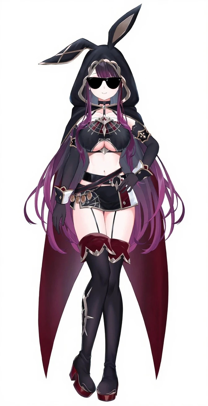 masterpiece, best quality, solo, high fantasy costume, ((white background)), full body, multiple views, bare shoulders, thigh high, reaper, thong,