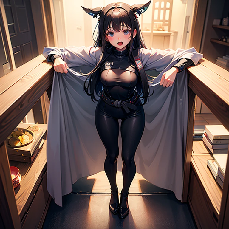 1 tiny_ girl, (loli)++, cat_ears, cape,outdoor,leotard, shy