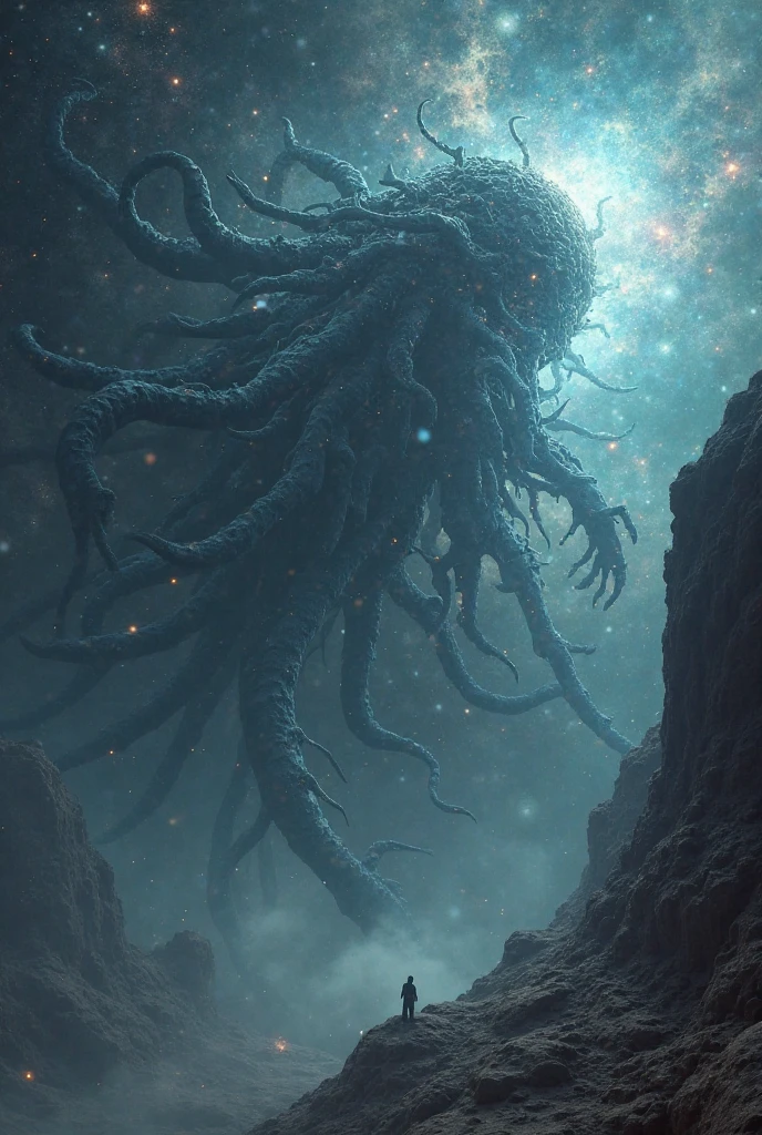 Cosmic horror in outer space floating with infinite limbs and no arms