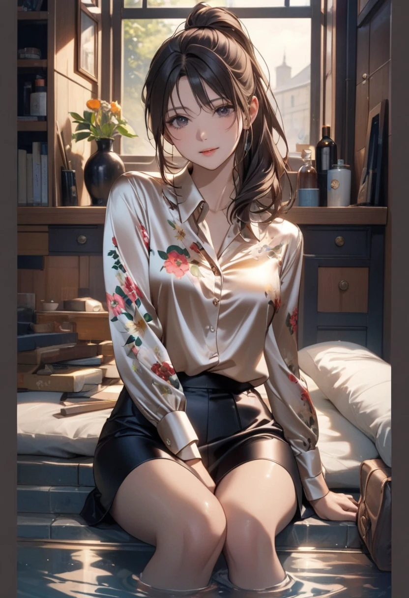 a woman wearing blouse and slacks, forest, (natural lighting:0.5) <lora:fic-wendy:0.9>