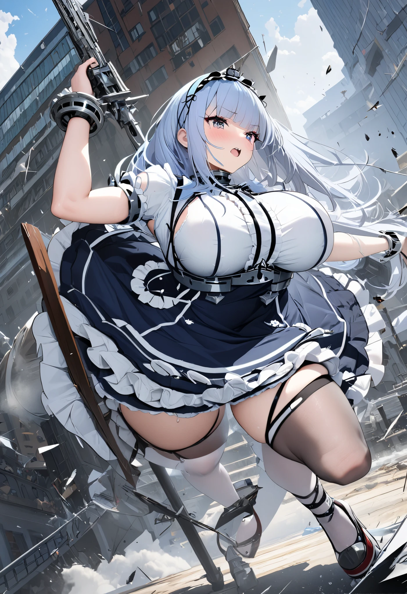 animemanga girl,There is a gun and a chain around the waist, anime maids riding early tanks, loli in dress, small curvaceous loli, Kantai collection style, anime girl in a maid costume, Best Rated on pixiv, anime cat girl in a maid costume, a sexy maid in a magical forest, Maid outfit, from girls frontline, anime maid ss military,giantess art,alarmed,perspire