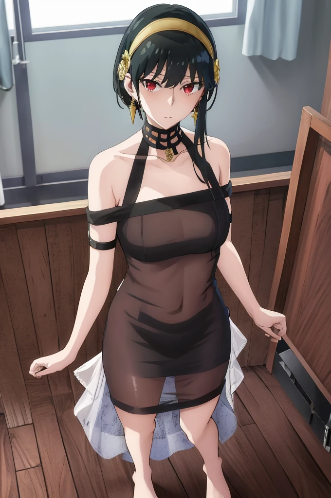Saeko Busujima vestida con traje de gala negro, vestido negro, vestido gotico, estilo gotico, salon de baile, vestido barroco