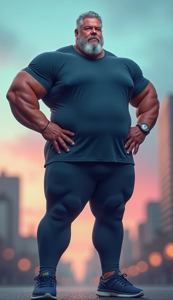 Super muscular handsome man with 230kgs and 3M height ,in giant underwear in city