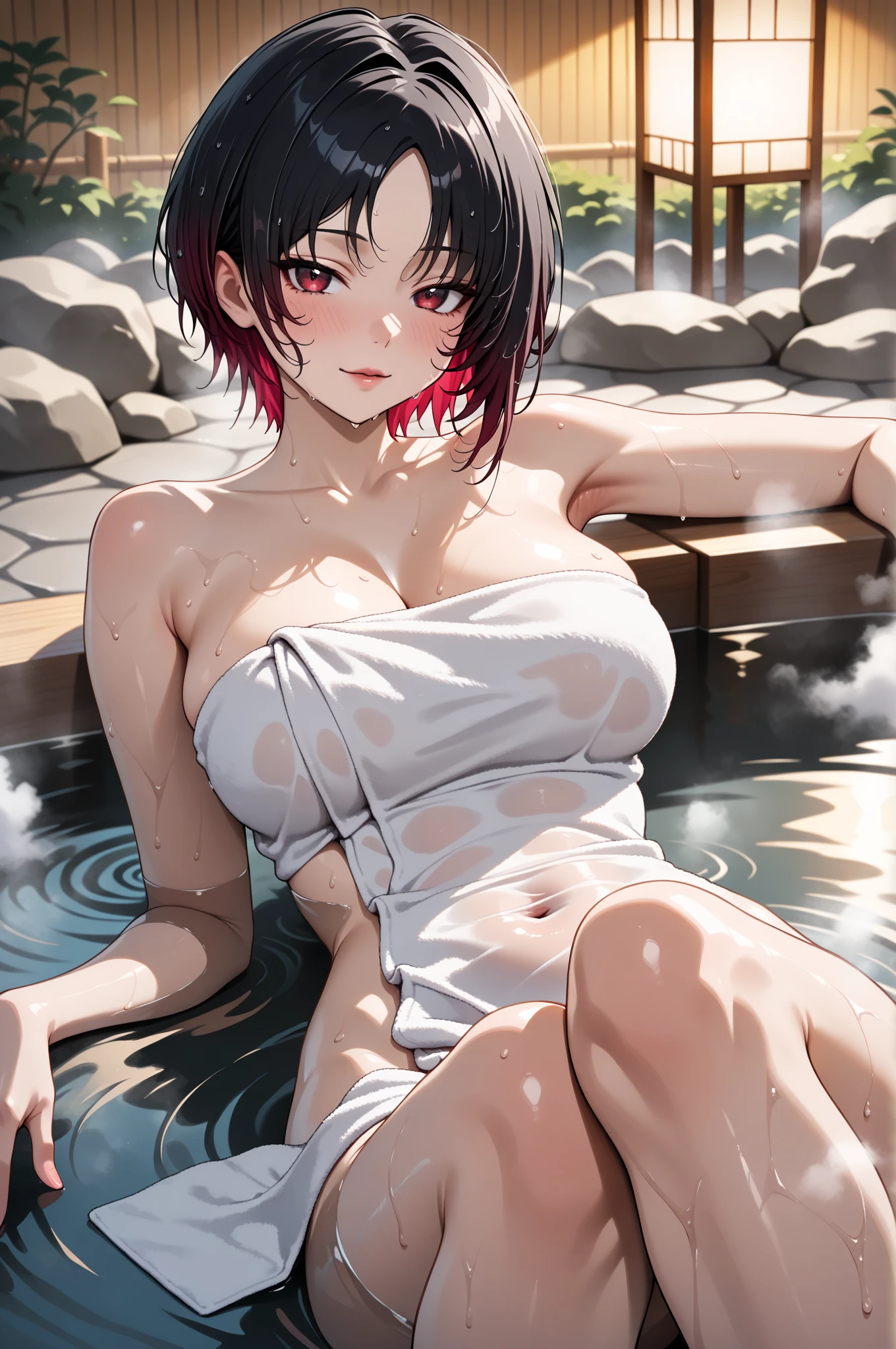 (((fullnude:1.3)))、(((Soak in the hot springs naked)))、(One lady)、((Soak in the hot springs of the mountains))、Beautiful female breasts、beautiful boob、(((15yo girl))), Beautiful shaped、well-shaped breasts、Raised Nipple、Nasty nipples、well-formed nipples、beautifully shaped nipples、(((fullnude:1.5)))、(Inside the open-air bath in the mountains))、female crow tengu、(((barechested:1.3)))、(((Soak in the hot springs naked:)))、(((Beautiful black hair))), ((short cut hair)), ((Red hair ornament:1.3))、Traditional UMA Tengu, Sexy 15 year old girl, (with the crow)、Sexy brown skin, Nice sexy body、tanned healthy sexy skin、 ((Beautiful naked)),