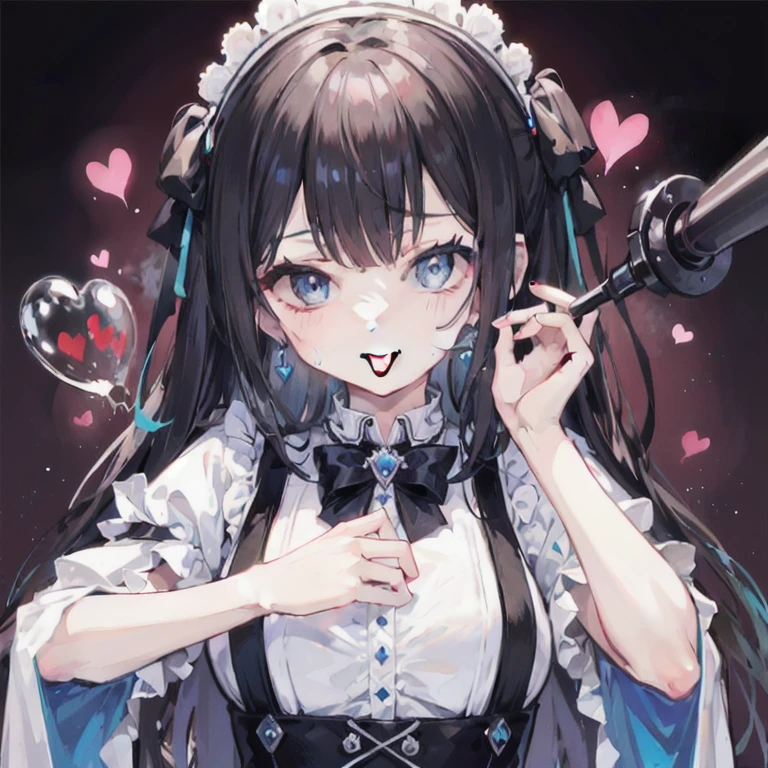<lora:little_my_cinderella-v1:1> littlemycinderella,, ultra detailed, masterpiece, best quality, aesthetic, detailed,, solo, smug smile, 1girl, purple eyes, red-framed eyewear, (black hair, red colored tips:1.2), red streaked hair, very long hair, side ponytail, tied hair, medium breasts,