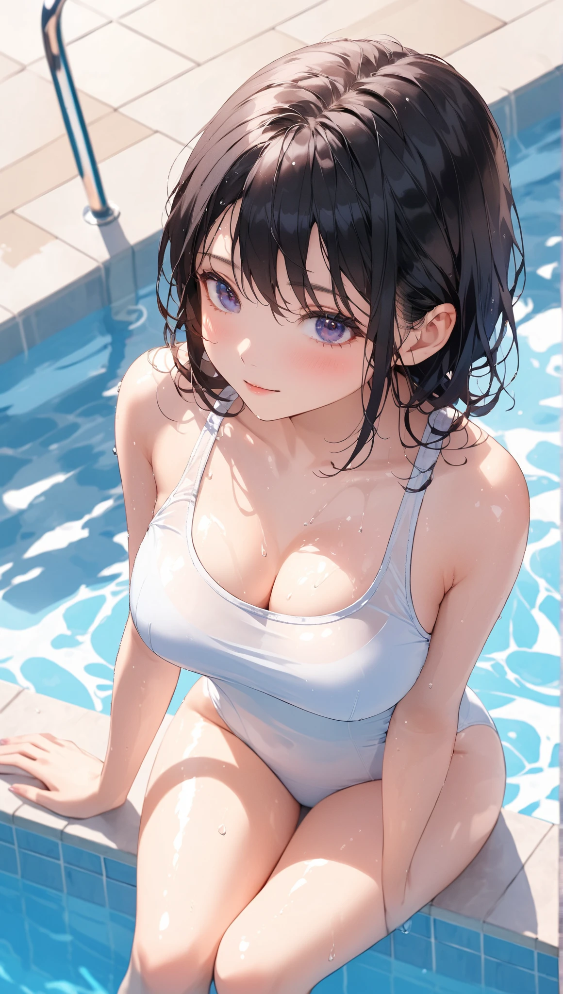 (((masterpiece))),(((High resolution)))、(((perfect face)))、(((Korean beauty)))、25 years old、(((beautiful face)))、(((tube top))), big tits、((top quality eyes)), detailed texture, ((high resolution face)), erotic smile, at the pool, short hair
