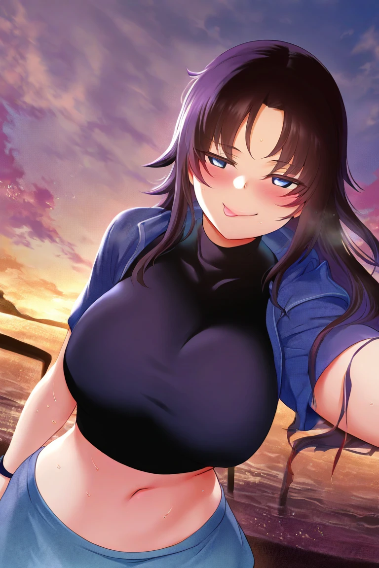 (best quality, masterpiece, ultra high res), solo, <lora:MejiroKaori-10:0.7>, huge breasts, beach,
