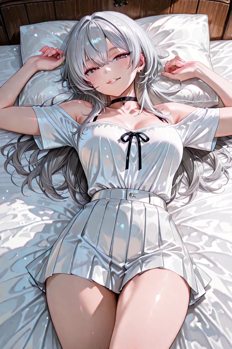 high quality, 最high quality、 Stylish design, (((The cutest girl))), ((Thin legs))、(((最high quality))), High resolution, ((detailed)), ((masterpiece)), ((Super detailed)), 24 year old girl、Inner Color、((Lying on your back in bed)),((Light clothing,underwear)),((Sexual)),(((Shyness,Eyes closed)))