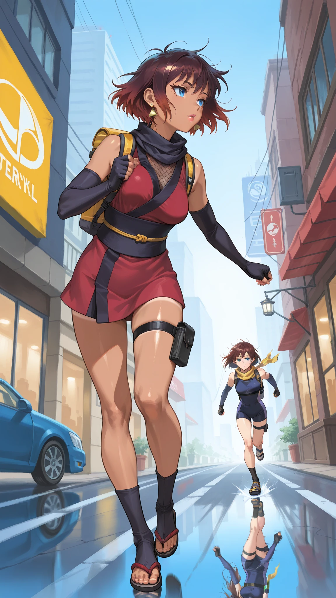 masterpiece,best quality,1girl,tron_bonne_megamanl,green eyes,brown hair,gloves,earrings,pink hairband,jewelry,cropped jacket,pantyhose,pink gloves,hair pulled back,looking at viewer,smirk,pointing at viewer,<lora:Tron_Bonne_MegaMan_Legends_V:0.8>,
