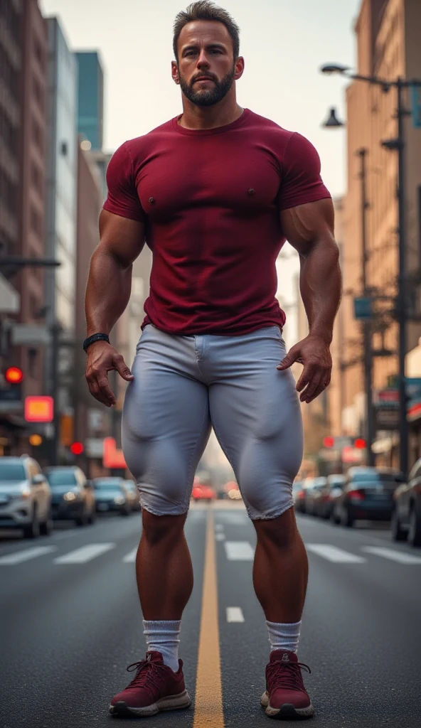 (masterpiece), (giant:1.4), a giant asian guy, (handsome korean guy), detailed eyes, detailed face, wearing tight brief, (wearing sneakers:1.2), very big muscles, massive muscles, (small buildings:1.2), muscles, abs, hd, 8k, looking at the viewer, (from below1.3), perspective