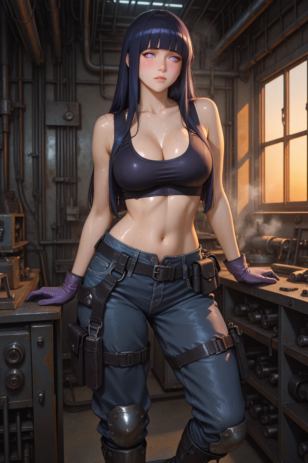 Mia Khalifa as Mirko from My Hero Academia, photorealistic anime hentai, revealing signature Mirko bodysuit, fit, six-pack abs, large breasts, cleavage, exposed breasts covered in baby oil, high res, highly detailed, 8k