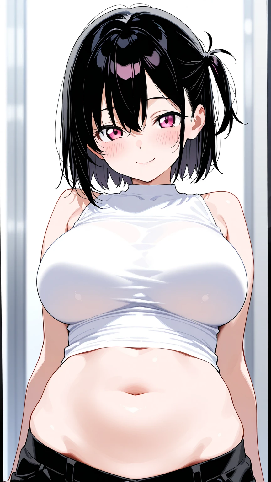 One boy, One woman, blush, Open your mouth, Grab your chest, Short Hair, Nipples, Sweat, Black Hair, Sensitive, small breasts, eye highlights, facial, black eyes, detailed eyes, black bunny ears, white bunny tail, serving, bar, naked, titjob, having her breasts fondled by someone else