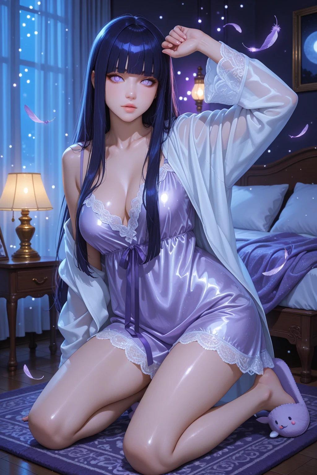 ((best quality)), ((highly detailed)), masterpiece, (detailed eyes, deep eyes), (1girl), dynamic angle, cowboy shot, mlprarity, woman, smile, looking at viewer, ((deep purple hair)), ((blue eyes)), (((see through robe))), (((sheer robe))), (indoor,bedroom), flashing breasts, ((exposed breasts, nipples)), graceful pose, realistic proportions, woman, cupping breasts, puckered lips, american face, woman, glamorous, pearl earrings, sitting at vanity, lace lingerie, sexy pose, leaning back, slim face, realistic proportions, off shoulder, holding a long stem rose, loosely hanging robe, standing in front of a balcony, back to viewer, robe falling off, visible butt