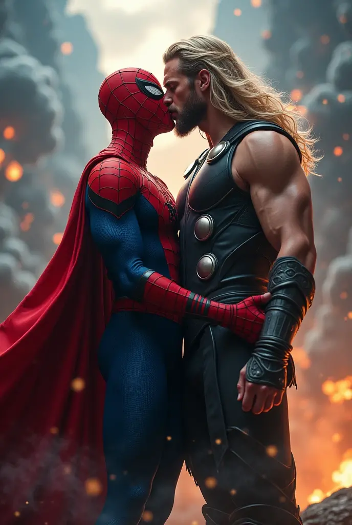 Male spiderman kissing thor male btw