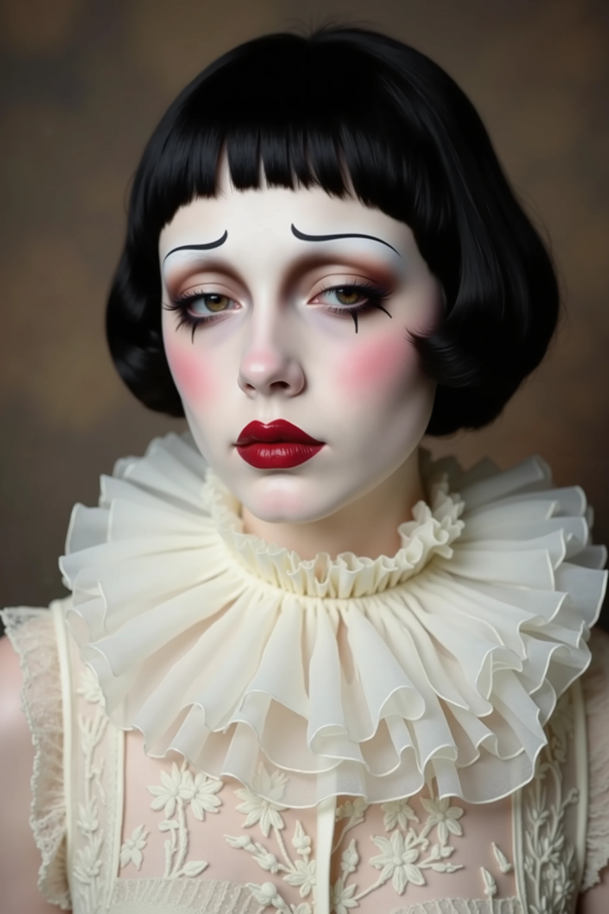 1girl, solo,make up,1920's fashion,fashion portrait,Pierrot