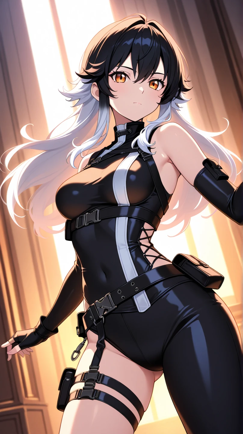 lexington \(warship girls r\),((masterpiece)),(((best quality))),((ultra-detailed)),((illustration)),((disheveled hair)),((frills)),black leather rider jacket, office in the dark, Fingertips of black leather gloves on both hands, wearing black leather gloves, sitting in a black leather chair、 Japanese female new employee (black leather gloves cover both hands) (The angle is horizontal)、black leather leather pants, black leather black leather pants, black leather skinny pants、Long black leather boots on both feet、 ((He wears black leather gloves on his hands))Full body photo, full body shot full body full body leather suit, ☺If you turn in this direction。wearing black leather gloves, wearing black leather gloves, wearing black leather gloves, wearing black leather gloves, wearing black leather gloves, wearing black leather gloves,Blue eyes with highlights,flaxen long hair(delicate eyes),