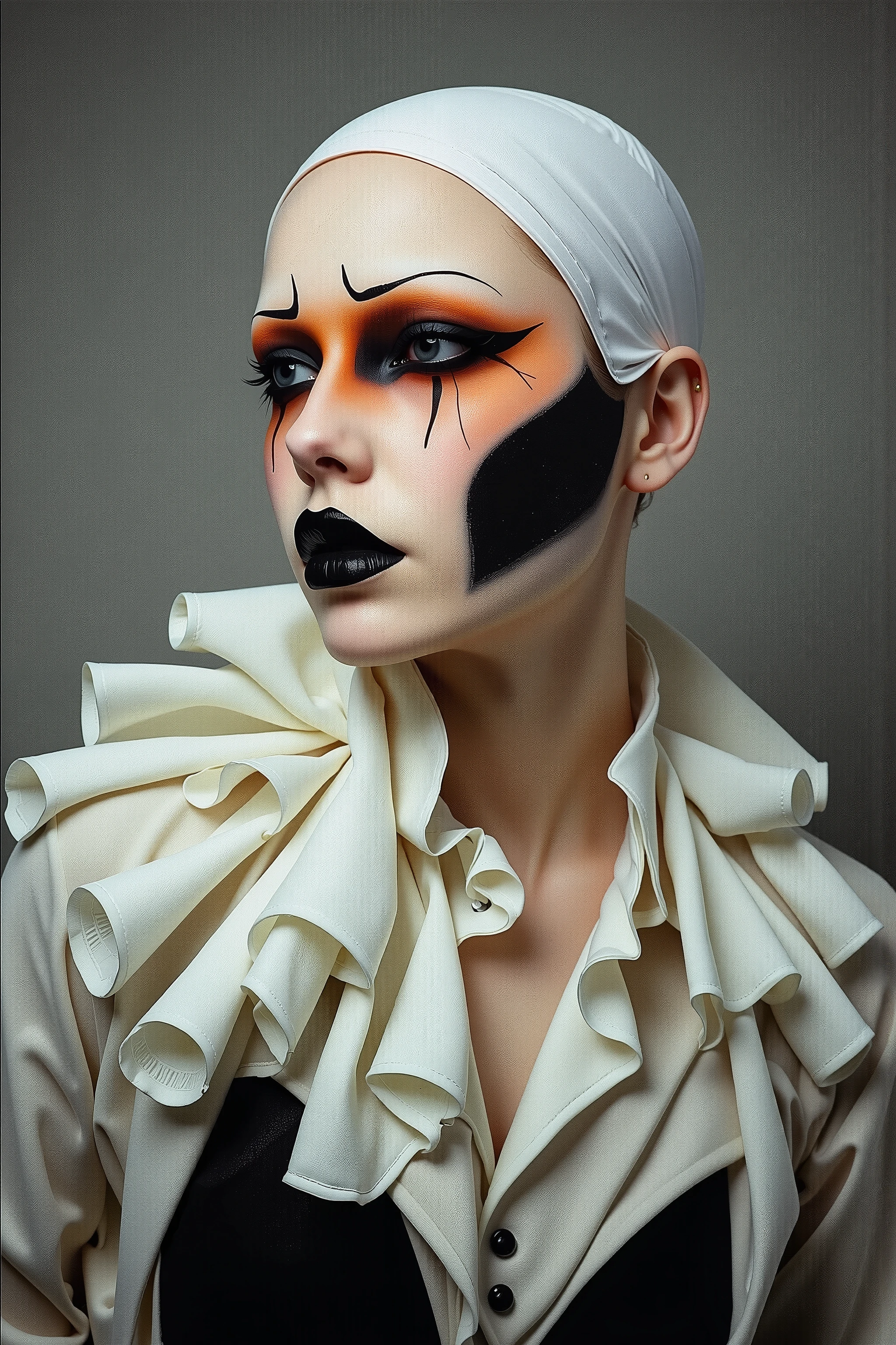 1girl, solo,make up,artist photoshoots,Comme des Garcons fashion portrait