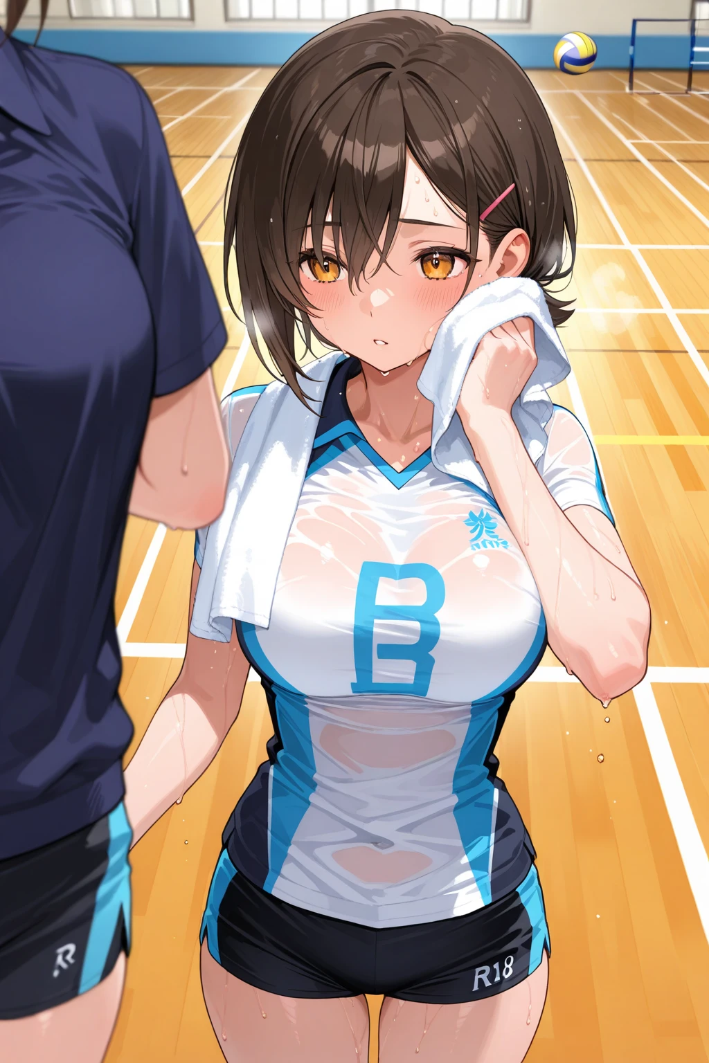 (masterpiece, highest quality:1.2), sharp focus,最高masterpiece,highest resolution,8k,headgrabblowjob, 1girl, hetero, penis, 1boy, fellatio, oral, uncensored, testicles, hands on another's head, erection, realistic, male pubic hair, solo focus, pubic hair,shiny skin, 
Yuina, brown hair, short hair, bob cut, center flap bangs, dull bangs, big breasts,blush,erect nipples,big nipples,covered nipples,a lot of sweat,excited state, brown eyes, we say, lake, evening, bend, Gym suit,detailed penis,unnatural penis,body that is not unnatural,face that is not unnatural,detailed face,detailed eyes,Detailed semen,Boys are naked

